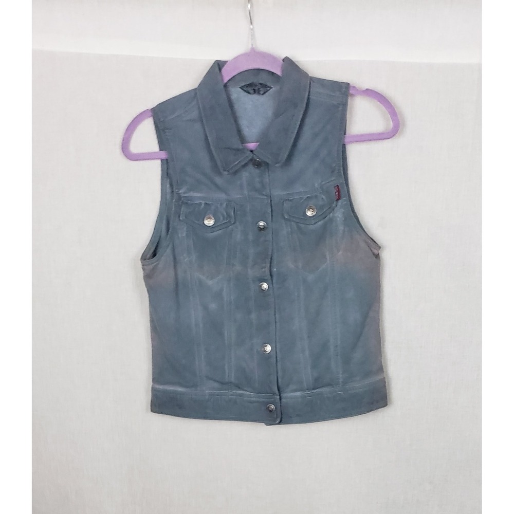 Hard Tail Forever Womens Blue Ombre Button Front Vest USA L Y2K Indie Grunge